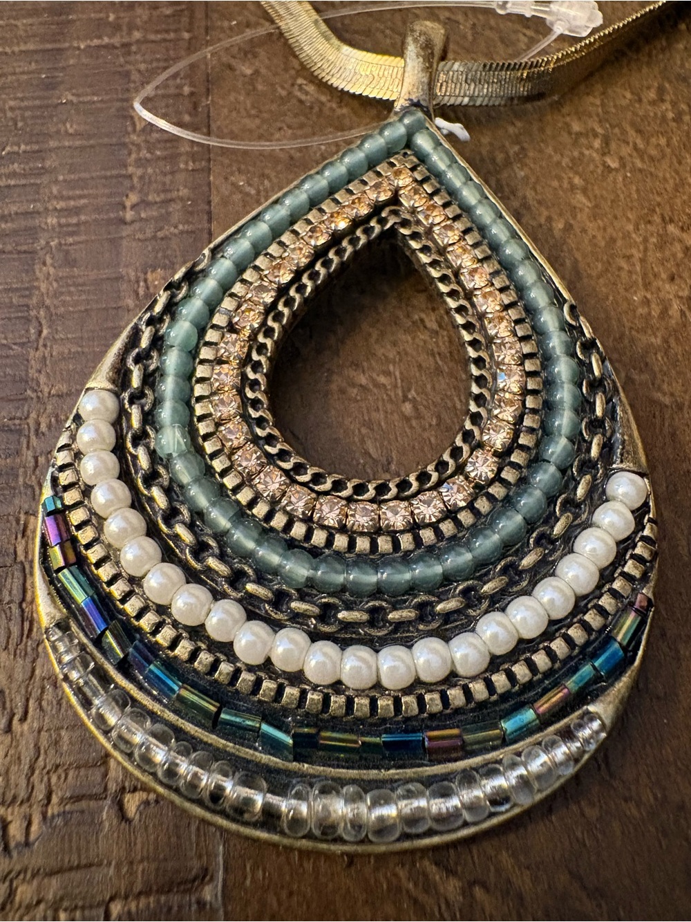 BOHO Gold and Teal Teardrop Pendant Necklace - Women Jewelry - Picture 4 of 6
